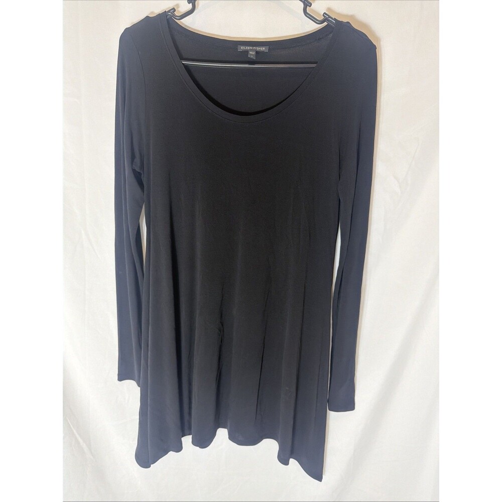 Eileen Fisher Womens Black Long Sleeve 100% Silk Blouse Size S